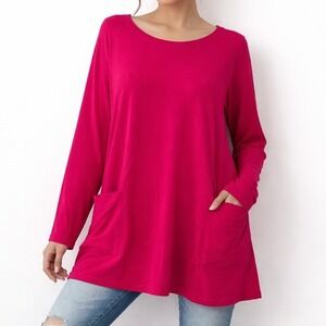Susan Graver Fuchsia Long Sleeve Tunic with Pockets